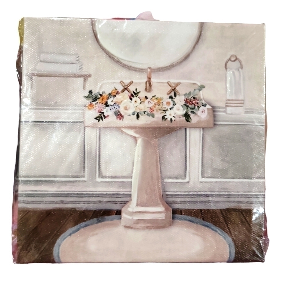 Canvas Wall decor Measurements 8" X 8" New! Bathroom sink floral decor